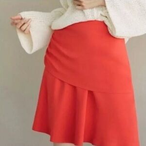 NWT Massimo Dutti Red Orange Ruched Tiered Skirt